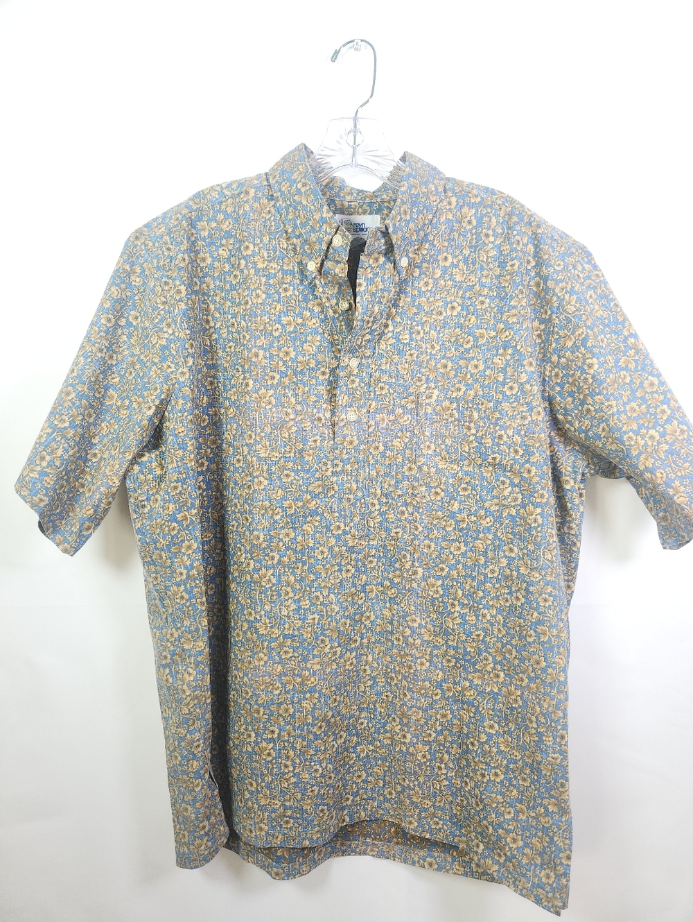 Vintage Reyn Spooner Hawaiian Shirt Large Blue Yellow Flowers